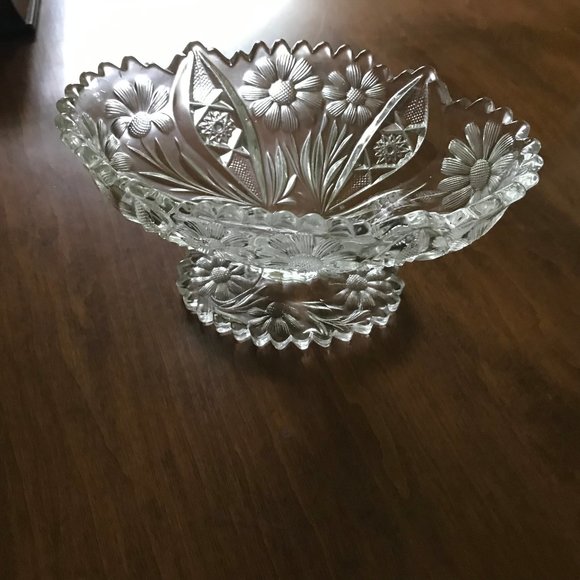 Antique Vintage CRYSTAL Small Pedestal Candy Bowl - Picture 2 of 4